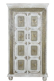 GINER Y COLOMER Armoire en bois de manguier blanc vieilli craquelé